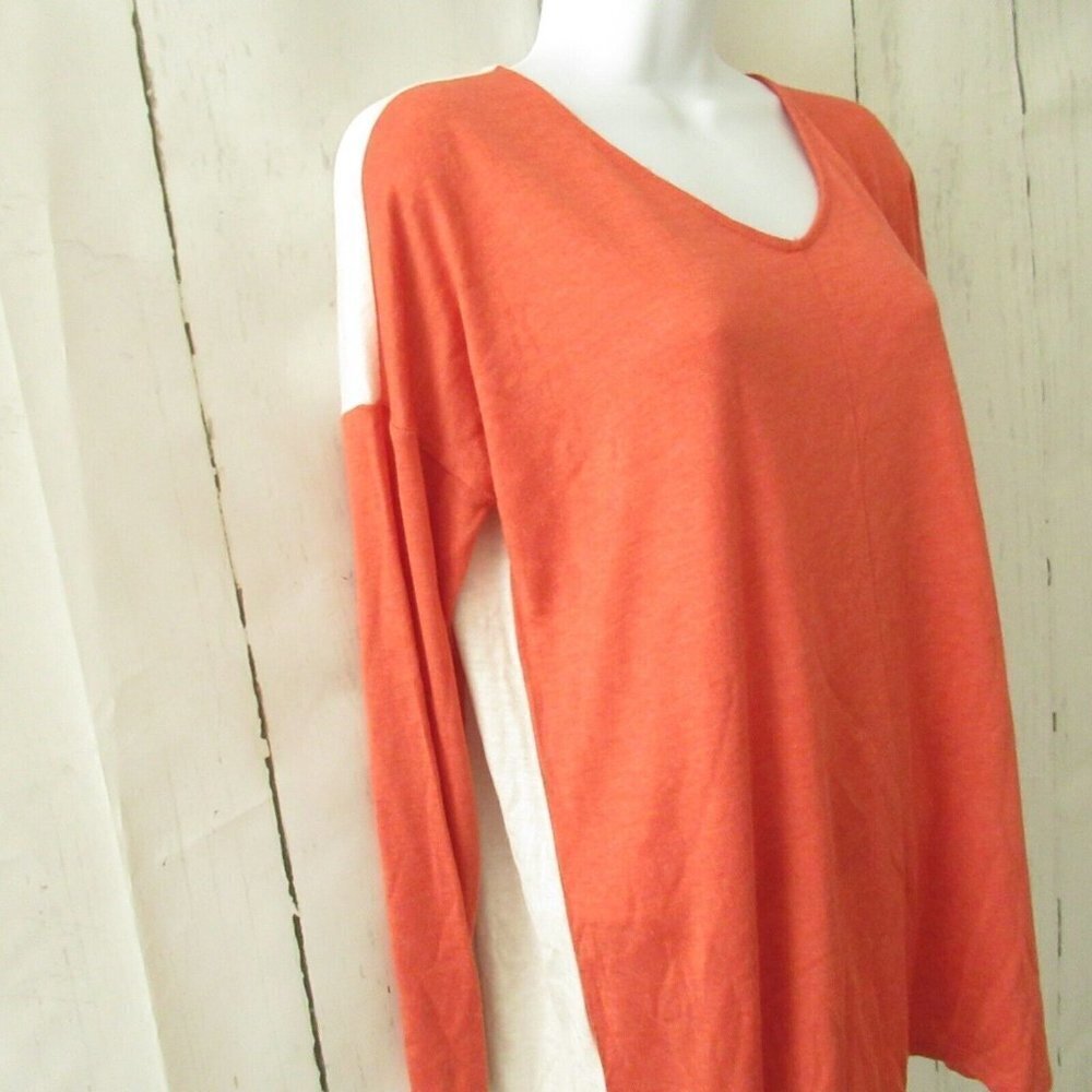 Ann Taylor LOFT Lounge Top M Medium Orange V Neck Long Sleeve - Picture 3 of 6